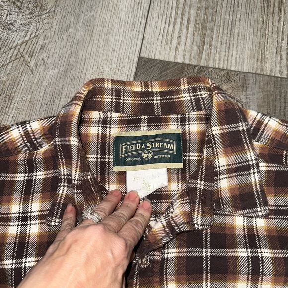 Vintage Field and Stream thick flannel plaid brown button up shirt jacket 2X - Picture 3 of 4